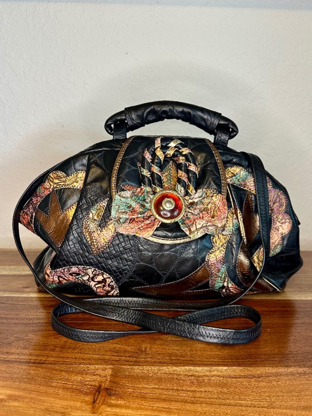 Vintage 80's NAS by Alentino Patchwork Leather Handbag